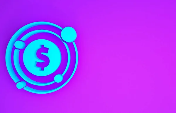 Blanco Azul Con Símbolo Dólar Icono Aislado Sobre Fondo Púrpura — Foto de Stock