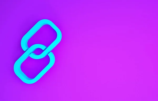 紫色の背景に隔離されたブルーチェーンリンクアイコン リンク シングル 最小限の概念 3Dイラスト3Dレンダリング — ストック写真