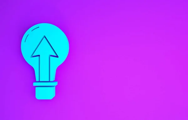 青電球のアイコンは紫の背景に孤立しています エネルギーとアイデアのシンボル ランプ電気 最小限の概念 3Dイラスト3Dレンダリング — ストック写真
