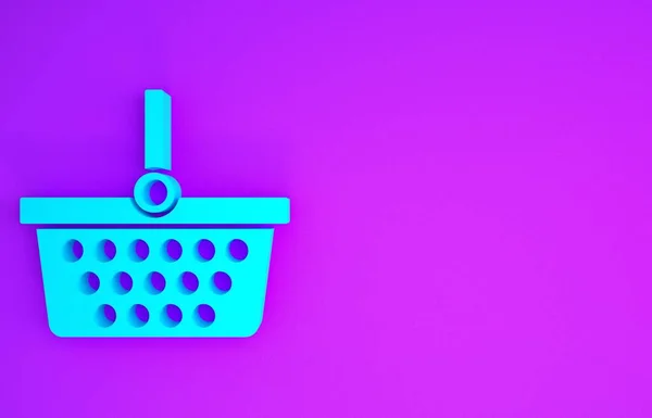 Blue Shopping basket icon isolated on purple background. Online buying concept. Delivery service sign. Shopping cart symbol. Minimalism concept. 3d illustration 3D render