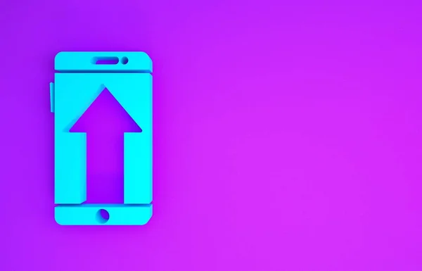 Blue Smartphone, mobile phone icon isolated on purple background. Minimalism concept. 3d illustration 3D render