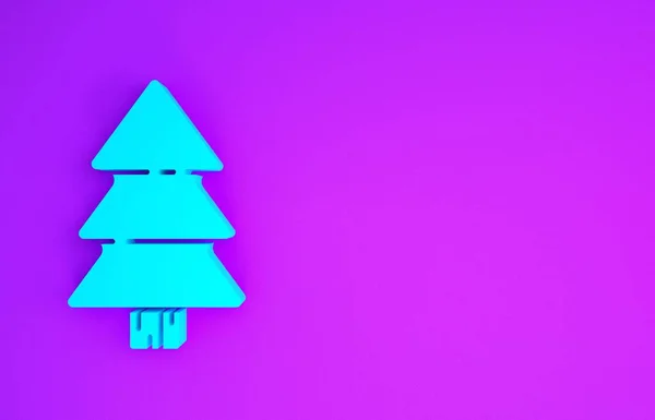 紫色の背景に隔離された青いクリスマスツリーのアイコン メリークリスマスとハッピーニューイヤー 最小限の概念 3Dイラスト3Dレンダリング — ストック写真