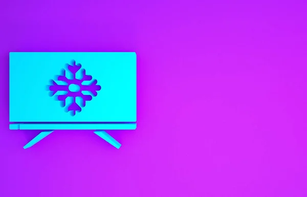 Blue Feliz Natal Televisão Ícone Floco Neve Isolado Fundo Roxo — Fotografia de Stock