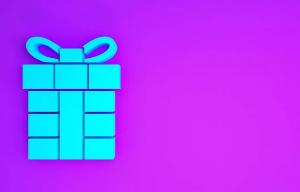 Ícone Caixa Presente Azul Isolado Fundo Roxo Feliz Natal Feliz — Fotografia de Stock