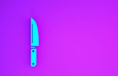 Mavi Bıçak simgesi mor arkaplanda izole edilmiş. Çatal bıçak sembolü. Minimalizm kavramı. 3d illüstrasyon 3B canlandırma