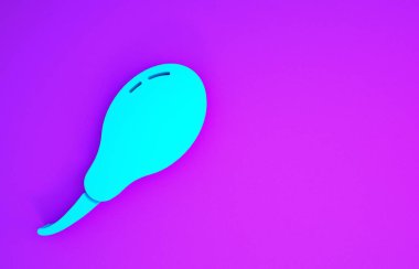 Mor arkaplanda mavi tavuk bacağı simgesi var. Tavuk budu. Minimalizm kavramı. 3d illüstrasyon 3B canlandırma