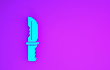 Mor arka planda izole edilmiş mavi askeri bıçak ikonu. Minimalizm kavramı. 3d illüstrasyon 3B canlandırma