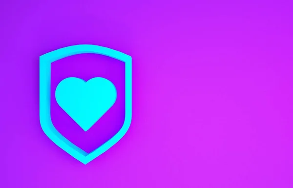 Modré Srdce Ikonou Štítu Izolované Fialovém Pozadí Symbol Lásky Zabezpečení — Stock fotografie