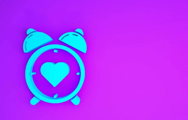 Corazón Azul Icono Del Reloj Despertador Central Aislado Sobre Fondo — Foto de Stock