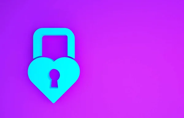 紫色の背景に隔離されたハートアイコンの形をした青の城 心をロックした 愛のシンボルと鍵穴の標識 バレンタインデー 最小限の概念 3Dイラスト3Dレンダリング — ストック写真