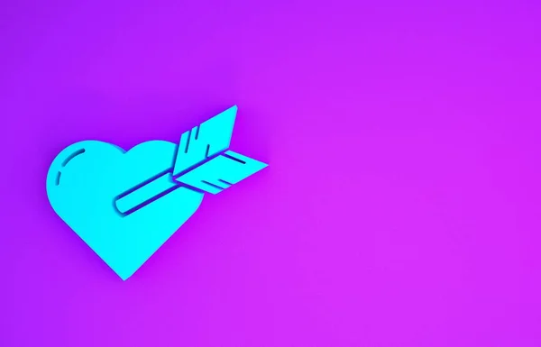 蓝色护肤符号与心脏和箭头图标隔离在紫色背景 爱的标志 情人节的象征 最低纲领的概念 3D渲染3D插图 — 图库照片