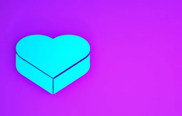 Blaue Süßigkeiten Herzförmiger Schachtel Und Bogensymbol Isoliert Auf Lila Hintergrund — Stockfoto