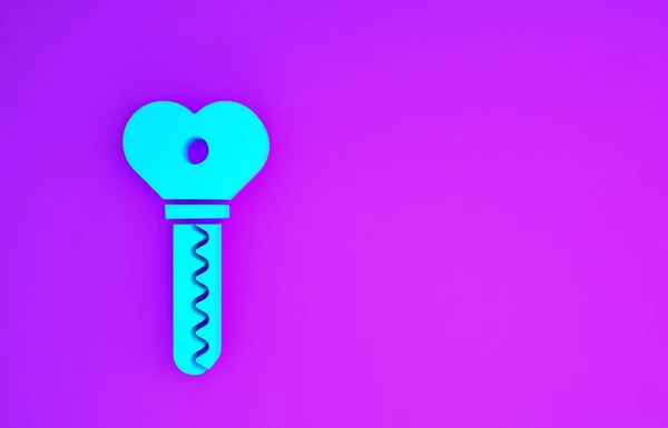 Ikon Bentuk Hati Blue Key Terisolasi Pada Latar Belakang Ungu — Stok Foto