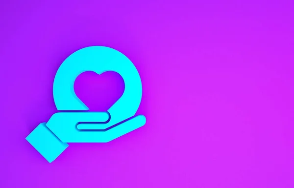 Blue Heart Hand Ikon Isolerad Lila Bakgrund Handgivande Kärlekssymbol Minimalistiskt — Stockfoto