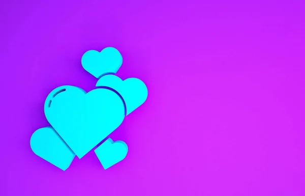 蓝色心脏图标隔离在紫色背景 浪漫的象征连在一起 连在一起 激情和婚礼 情人节的象征 最低纲领的概念 3D渲染3D插图 — 图库照片