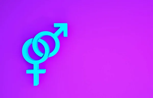 蓝色的性别图标孤立在紫色的背景上 男子和妇女的象征 性符号 最低纲领的概念 3D渲染3D插图 — 图库照片