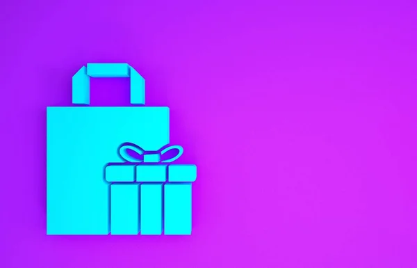 Blaues Geschenk Box Symbol Isoliert Auf Lila Hintergrund Minimalismus Konzept — Stockfoto