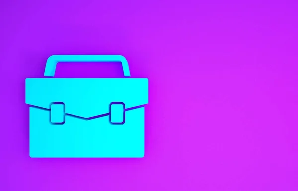Ikon Blue Briefcase Diisolasi Pada Latar Belakang Ungu Tanda Tangani — Stok Foto
