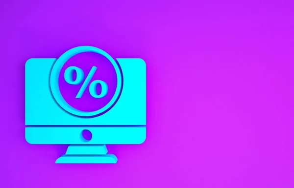 Blue Percent Símbolo Desconto Ícone Monitor Isolado Fundo Roxo Percentagem — Fotografia de Stock