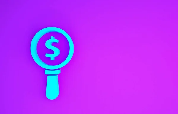 Ícone Símbolo Lupa Dólar Azul Isolado Fundo Roxo Arranja Dinheiro — Fotografia de Stock