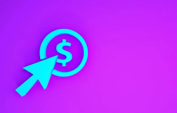 Синий Курсор Иконка Монеты Выделены Фиолетовом Фоне Символ Доллара Доллара — стоковое фото