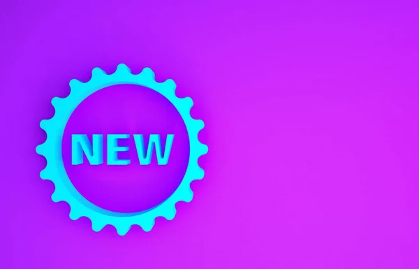 碑文付きブルー価格タグ紫の背景に隔離された新しいアイコン 価格のバッジ プロモーションタグ割引 最小限の概念 3Dイラスト3Dレンダリング — ストック写真
