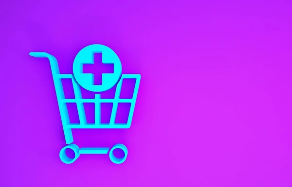 Blue Add to Shopping cart icon isolated on purple background. Online buying concept. Delivery service sign. Supermarket basket symbol. Minimalism concept. 3d illustration 3D render