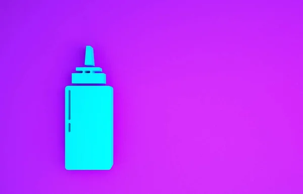 蓝色酱汁瓶子图标隔离在紫色背景 番茄酱 芥末和蛋黄酱瓶 配以酱汁作为快餐 最低纲领的概念 3D渲染3D插图 — 图库照片