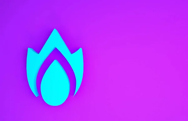 蓝色火焰图标隔离在紫色背景 热符号 最低纲领的概念 3D渲染3D插图 — 图库照片