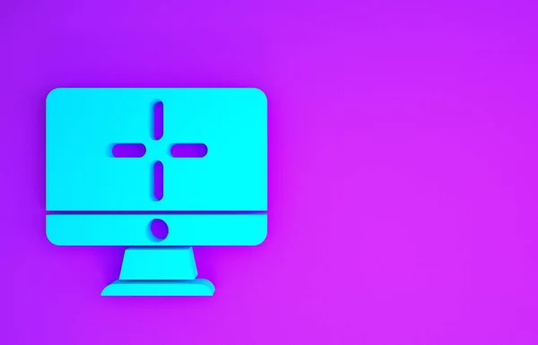 Icono Del Monitor Del Ordenador Azul Aislado Sobre Fondo Púrpura — Foto de Stock