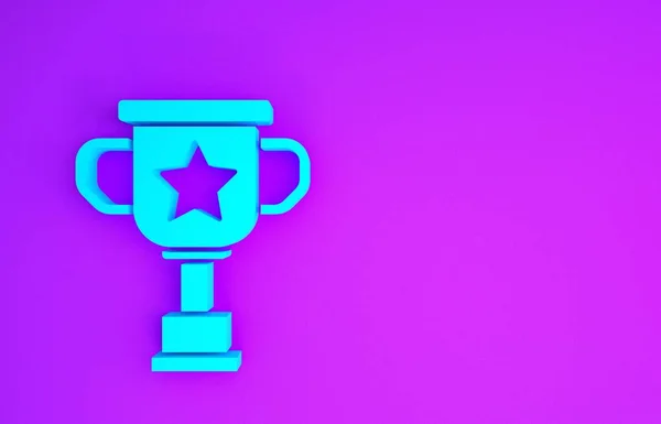 Ícone Copo Azul Award Isolado Fundo Roxo Símbolo Troféu Vencedor — Fotografia de Stock