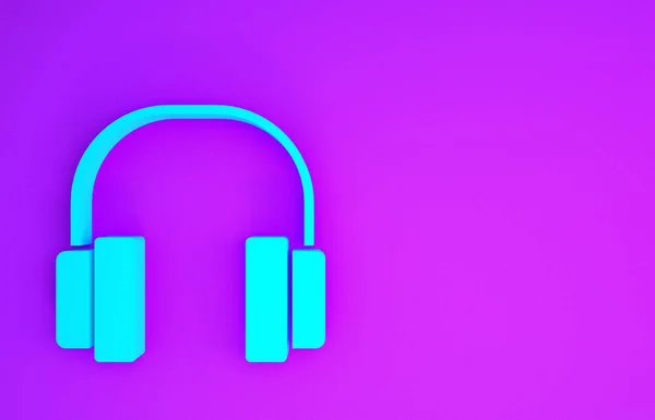 青のヘッドフォンアイコンは紫の背景に隔離されています イヤフォン サービス コミュニケーション オペレーターの話を聞くためのコンセプト 最小限の概念 3Dイラスト3Dレンダリング — ストック写真