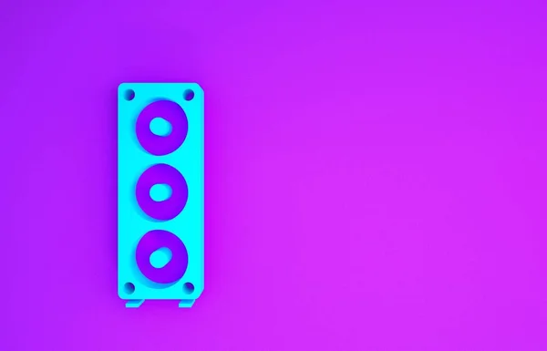Blue Stereo speaker icon isolated on purple background. Sound system speakers. Music icon. Musical column speaker bass equipment. Minimalism concept. 3d illustration 3D render