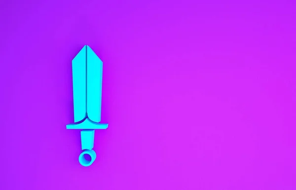 Espada Azul Para Ícone Jogo Isolado Fundo Roxo Conceito Minimalismo — Fotografia de Stock