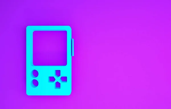 Ícone Console Videogame Portátil Azul Isolado Fundo Roxo Sinal Gamepad — Fotografia de Stock