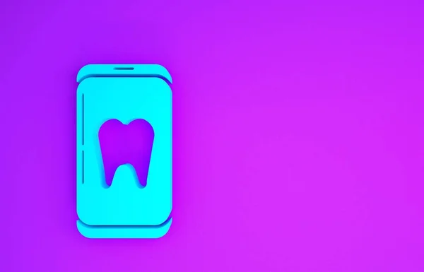 Blue Online Dental Care Icon Isolated Purple Background Dental Service — Stock Photo, Image