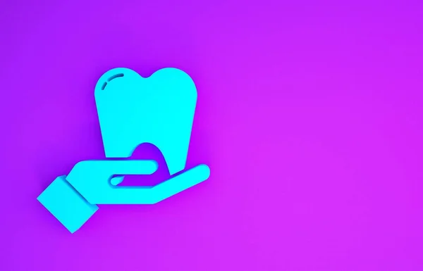 青歯のアイコンは紫色の背景に隔離されています 歯科クリニックや歯科医療センターや歯磨き粉パッケージの歯のシンボル 最小限の概念 3Dイラスト3Dレンダリング — ストック写真