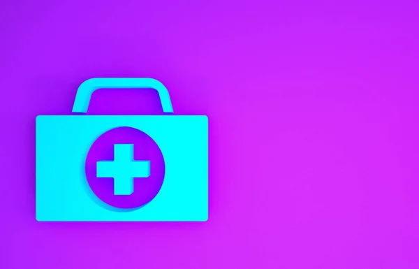 Blue First Aid Kit Icon Isolated Purple Background Medical Box — Stock Photo, Image