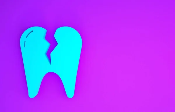青い歯のアイコンが紫色の背景に隔離されています 歯の問題のアイコン 歯のケアのシンボル 最小限の概念 3Dイラスト3Dレンダリング — ストック写真