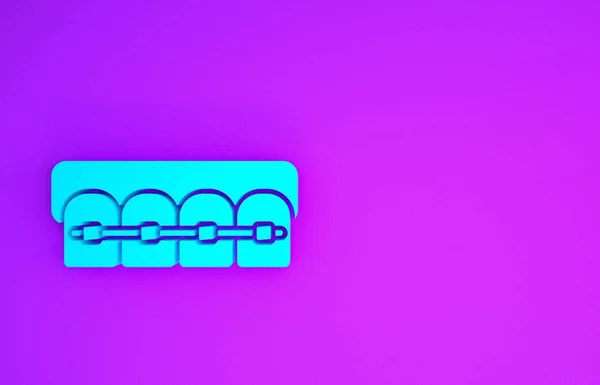 Blue Teeth Иконкой Braces Выделенной Фиолетовом Фоне Выравнивание Укуса Зубов — стоковое фото