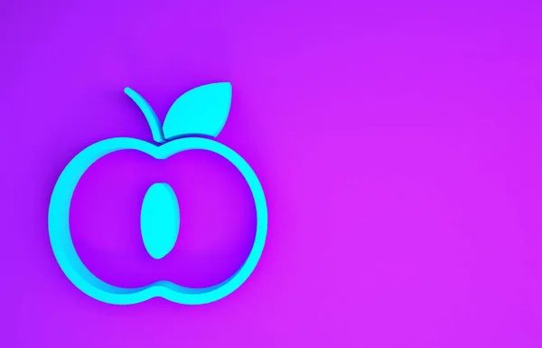 Ikona Blue Apple Odizolowana Fioletowym Tle Owoce Symbolem Liści Koncepcja — Zdjęcie stockowe