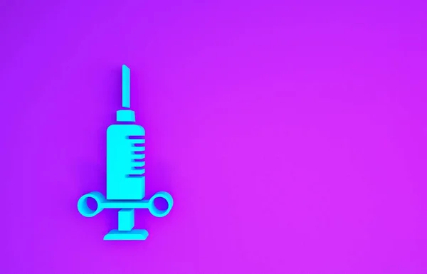 Blue Dental Medical Syringe Needle Icon Isolated Purple Background Minimalism — Stock Photo, Image