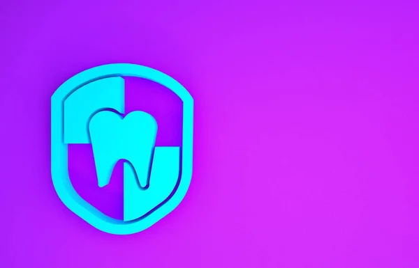 Ícone Proteção Dental Azul Isolado Fundo Roxo Dente Logótipo Escudo — Fotografia de Stock