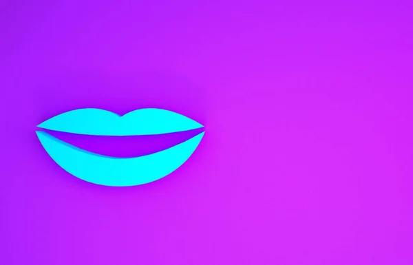 青の笑顔の唇のアイコンは 紫色の背景に隔離された 笑顔のシンボル 最小限の概念 3Dイラスト3Dレンダリング — ストック写真