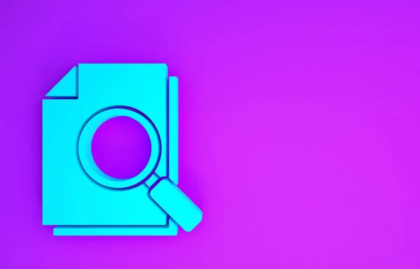 青紫色の背景に隔離された検索アイコンを持つドキュメント ファイルと拡大鏡のアイコン 分析研究のサイン 最小限の概念 3Dイラスト3Dレンダリング — ストック写真