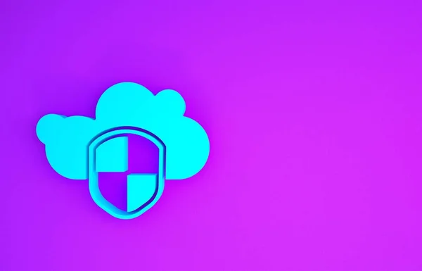 Ícone Nuvem Azul Escudo Isolado Fundo Roxo Proteção Dados Armazenamento — Fotografia de Stock