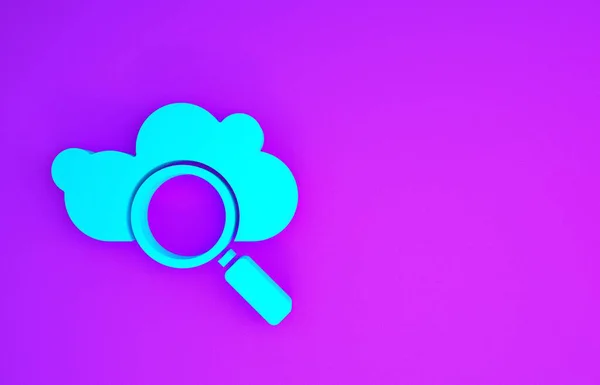 蓝色搜索云计算图标孤立在紫色背景 放大镜和云彩 最低纲领的概念 3D渲染3D插图 — 图库照片
