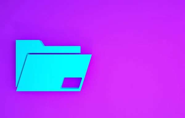 紫色の背景に隔離されたブルードキュメントフォルダアイコン 会計結合記号 予約管理 最小限の概念 3Dイラスト3Dレンダリング — ストック写真