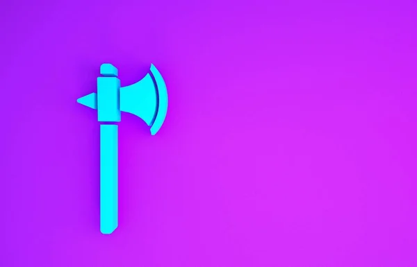 Blaues Mittelalterliches Axtsymbol Auf Violettem Hintergrund Kampfbeil Henkerbeil Minimalismus Konzept — Stockfoto