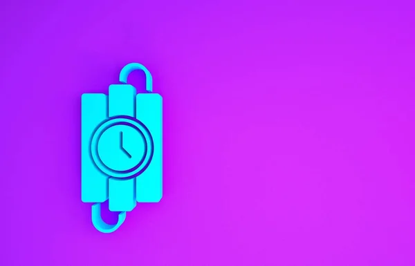 Синій Детонатор Динамітової Бомби Палиця Таймер Годинник Ізольовані Фіолетовому Фоні — стокове фото